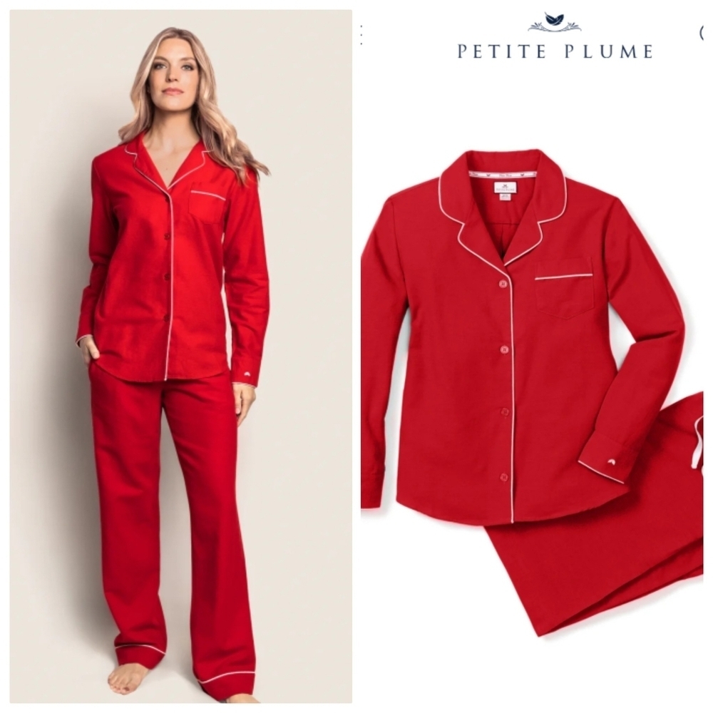 New Petite Plume Cotton Classic Red Flannel Pajama Set X-Small NWT
